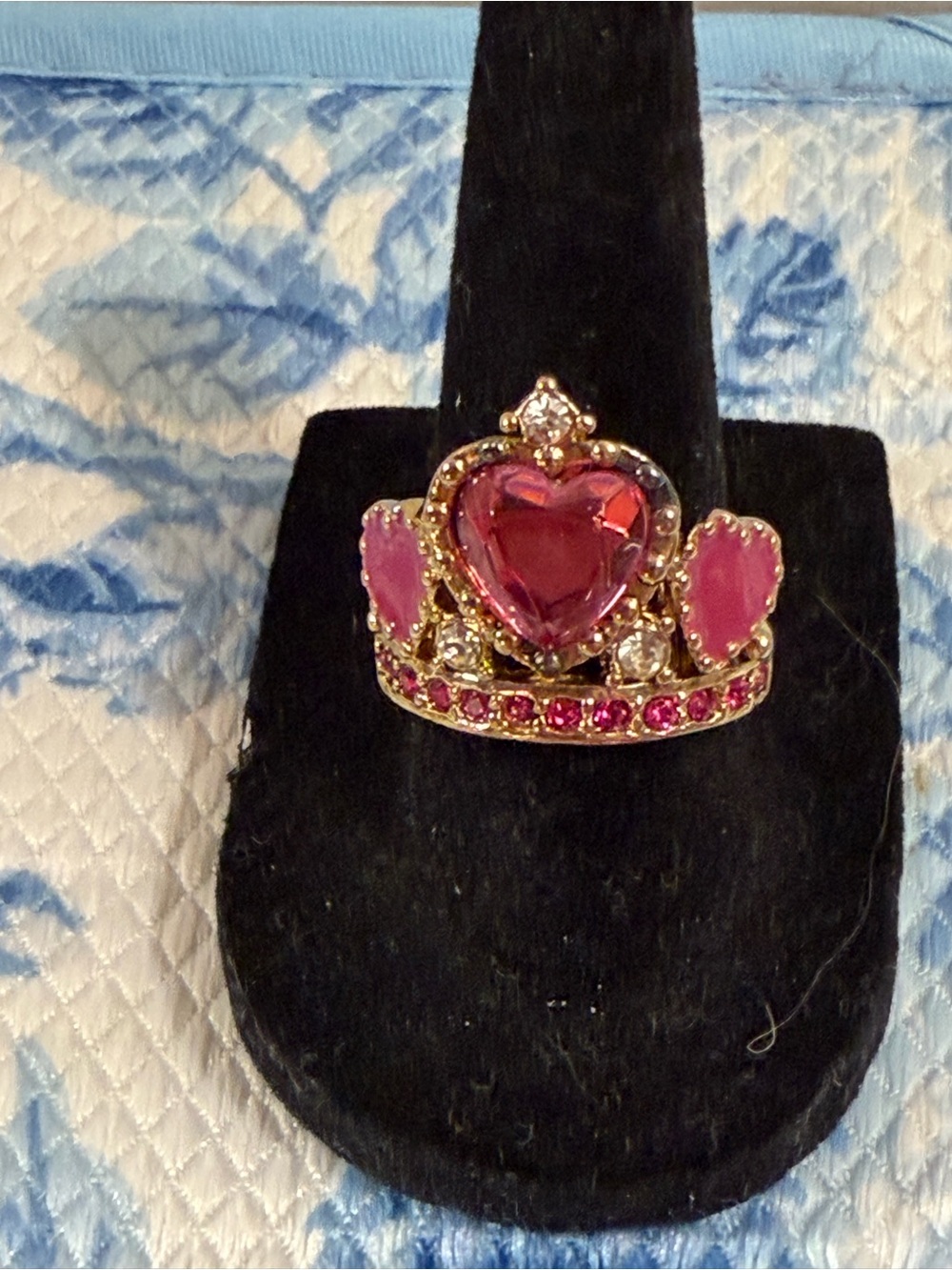 Betsey Johnson Gold-Tone Pink Heart Crown Ring